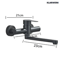 MAX | rubinetto miscelatore catering a parete nero | rubinetto cucina professionale in acciaio inox lungo e piatto | ristorante a parete bocca dritta