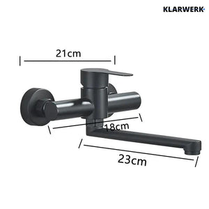 MAX | rubinetto miscelatore catering a parete nero | rubinetto cucina professionale in acciaio inox lungo e piatto | ristorante a parete bocca dritta