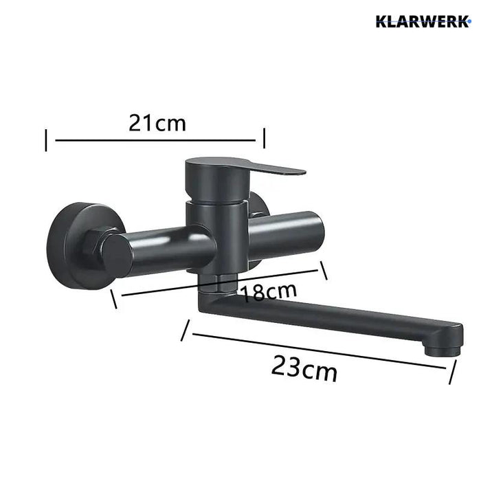 MAX | rubinetto miscelatore catering a parete nero | rubinetto cucina professionale in acciaio inox lungo e piatto | ristorante a parete bocca dritta