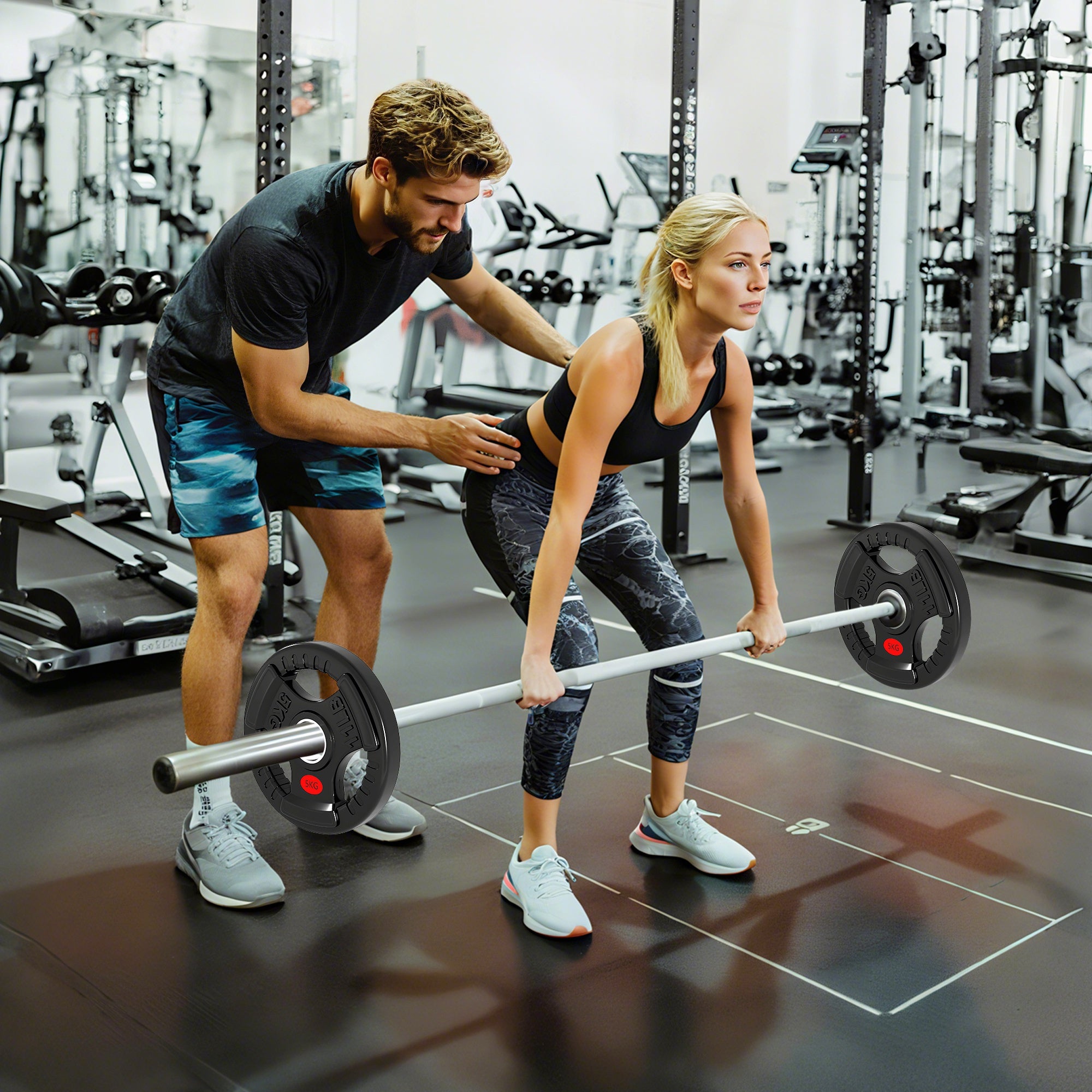 Set Dischi Pesi Palestra 2x5kg Foro 5 cm in Acciaio Rivestiti in Plastica Nero