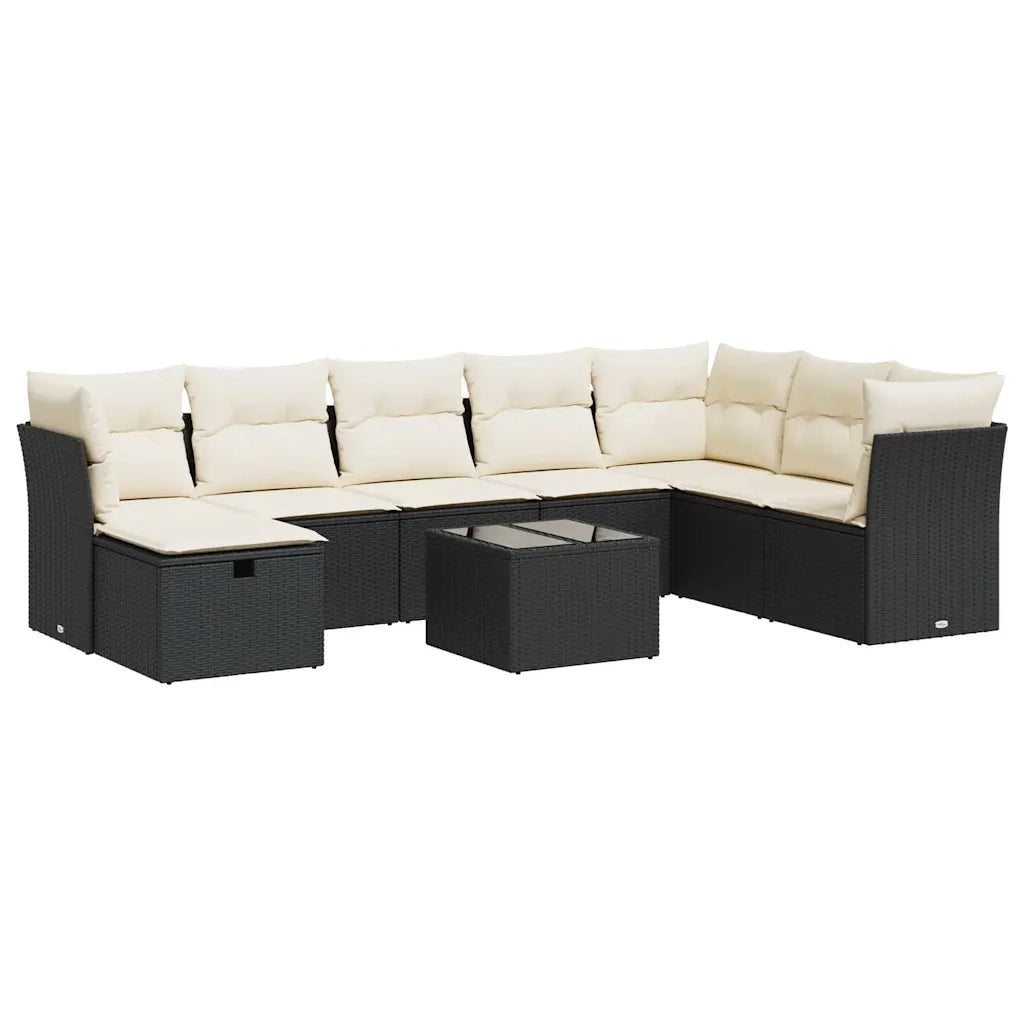 vidaXL Set Divani da Giardino 9 pz con Cuscini Nero in Polyrattan