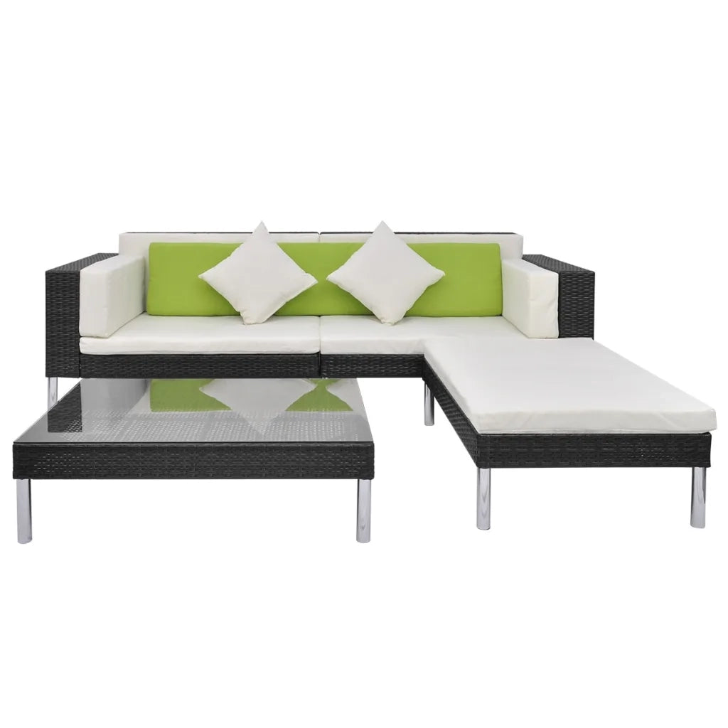 Set Divani da Giardino 4 pz con Cuscini in Polyrattan Nero cod mxl 36934