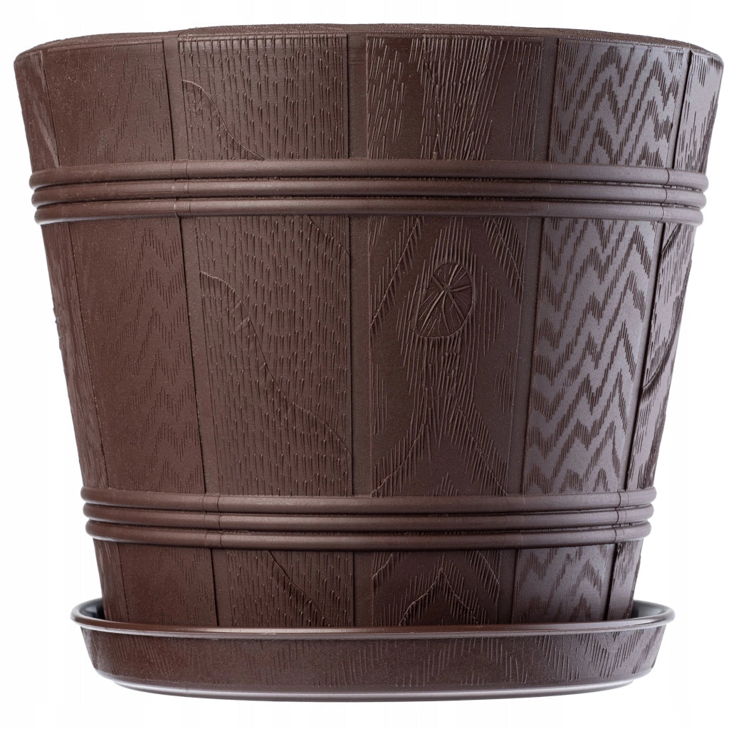 Vaso da fiori KADAX da 19 cm con coperchio effetto legno e supporto in plastica.