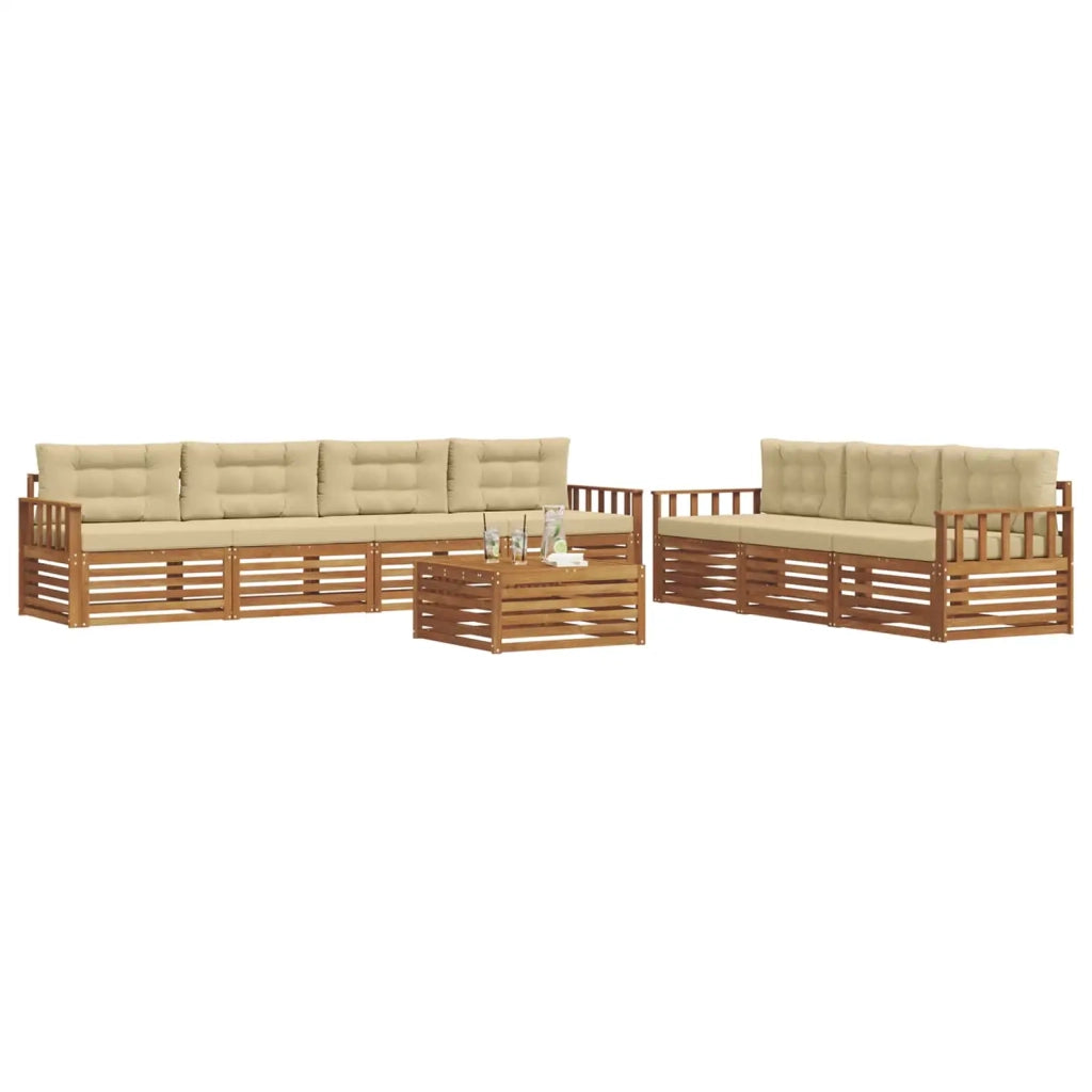 Set di divani da esterno con cuscino 8 pcs Naturale e Beige