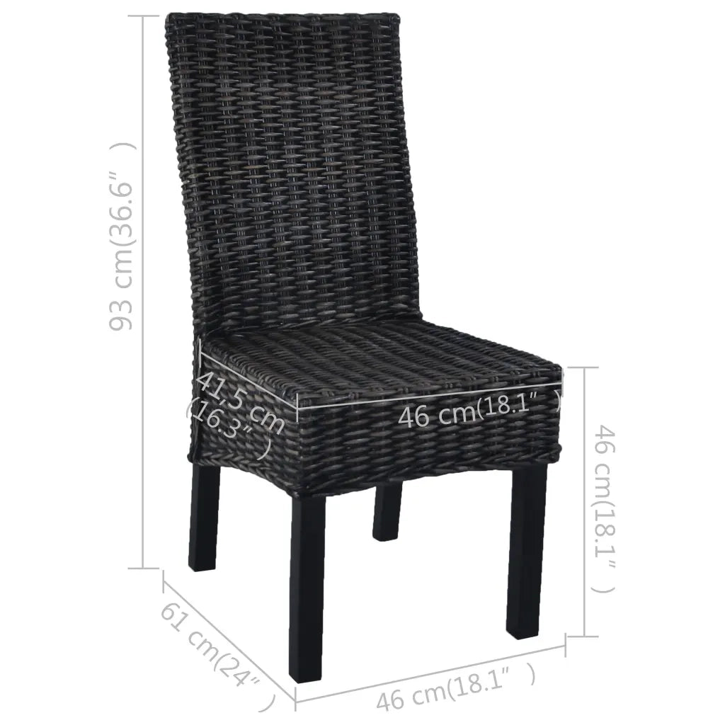 Sedie da Pranzo 4 pz Nere in Rattan Kubu e Legno di Mango 275469