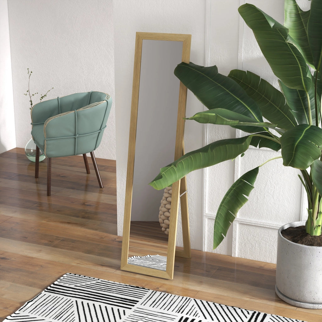 Specchio a Parete 37x155 cm con Cornice in Legno Rovere ¨C Zephmum ¨C Forma Rettangolare