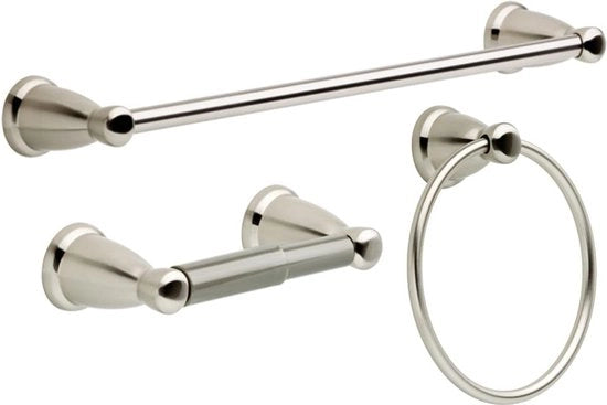 Set di accessori da bagno a tre pezzi in ottone antico in colori satin e nichelato