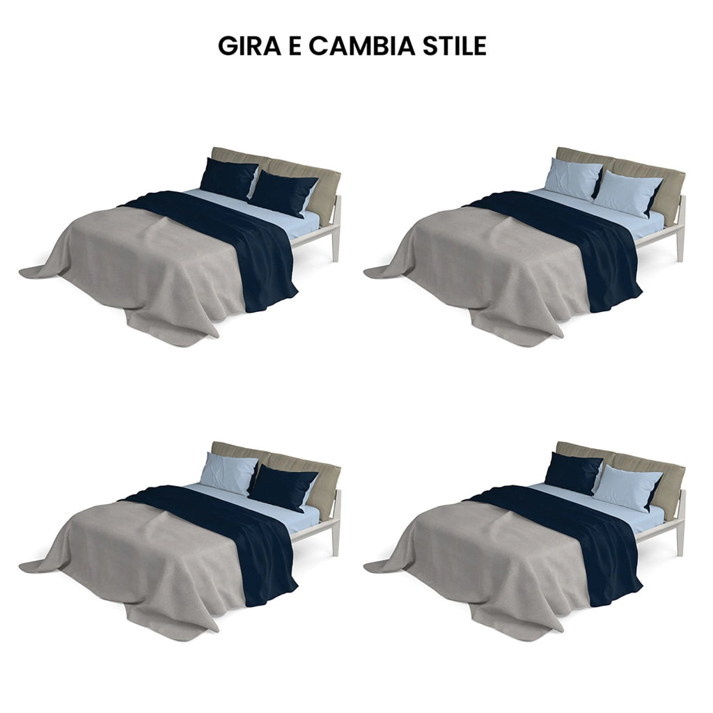 Set Lenzuola 1 Piazza e Mezzo Sopra Sotto e Federe Doubleface Blu Scuro/Azzurro