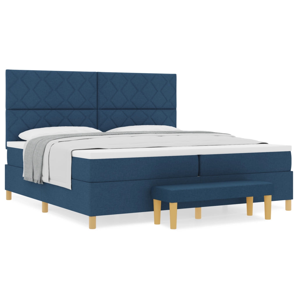 Letto a Box Spring con Materasso e Panchina Blu 200x200 cm Tessuto