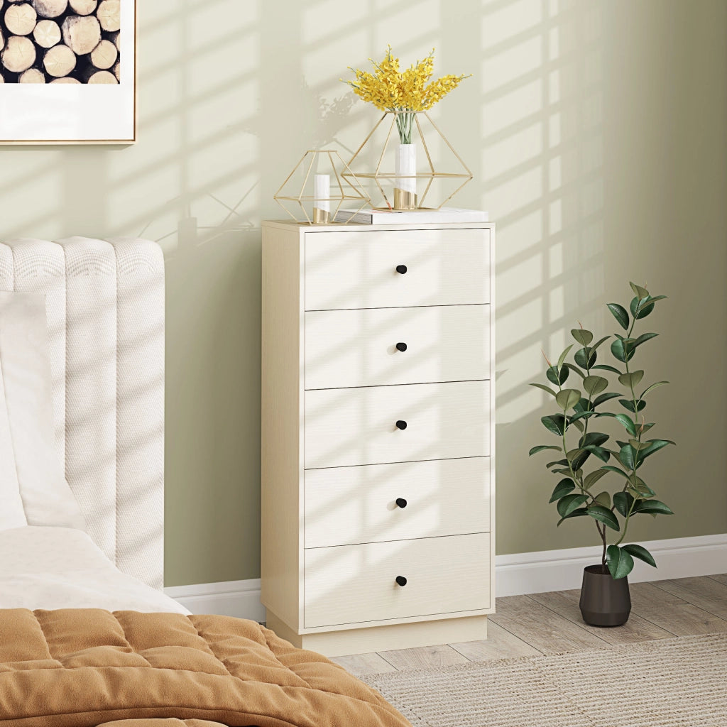 Cassettiera 5 cassetti, mobile per camera, stile moderno ¨C zephmum ¨C crema, 47x29x95cm