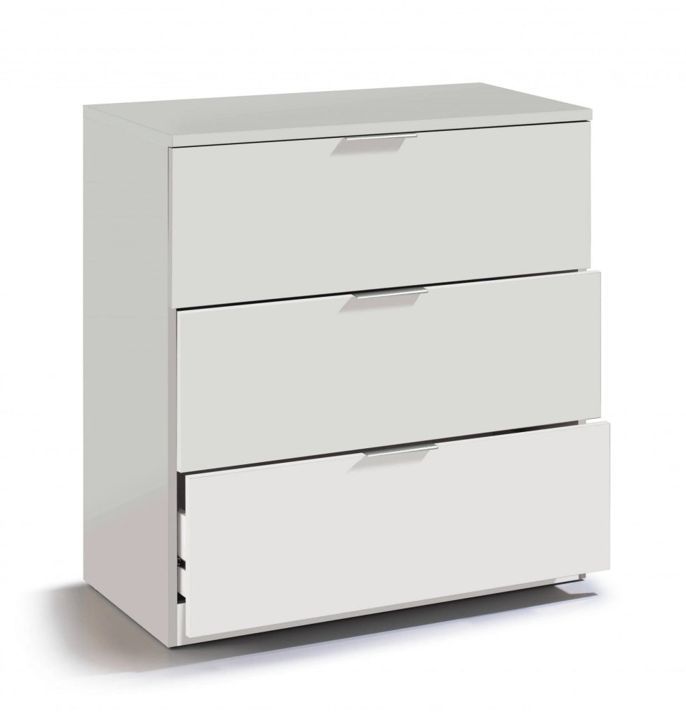 Cassettiera Rea, Settimanale moderna a 3 cassetti, Mobile ComÒ² basso per camera da letto, Mobile Settimanale, cm 77x38h80, Bianco