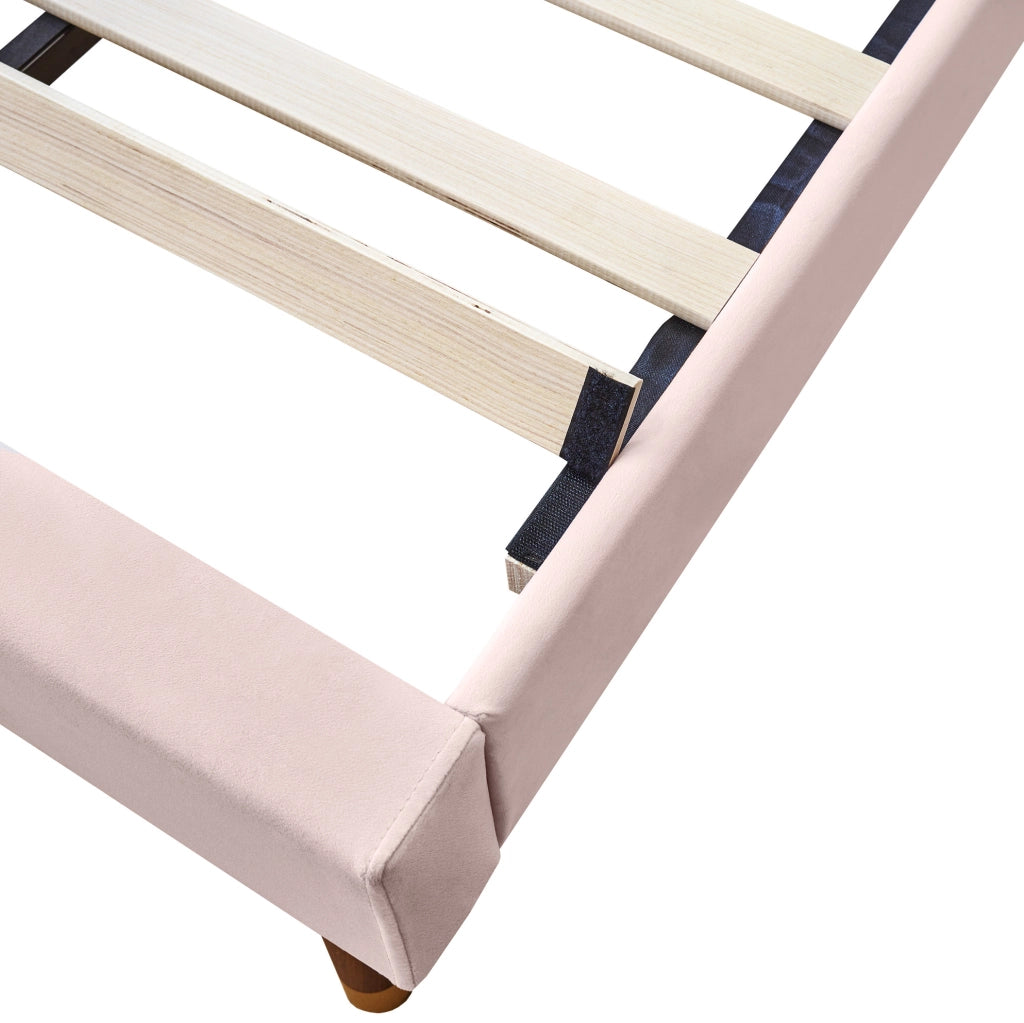 Letto imbottito 90x200 cm con testiera e rete; velluto rosa