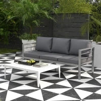 Divano da Giardino 3 Posti con Cuscini per Seduta e Schienale, in Alluminio, 185x66x64 cm, Grigio