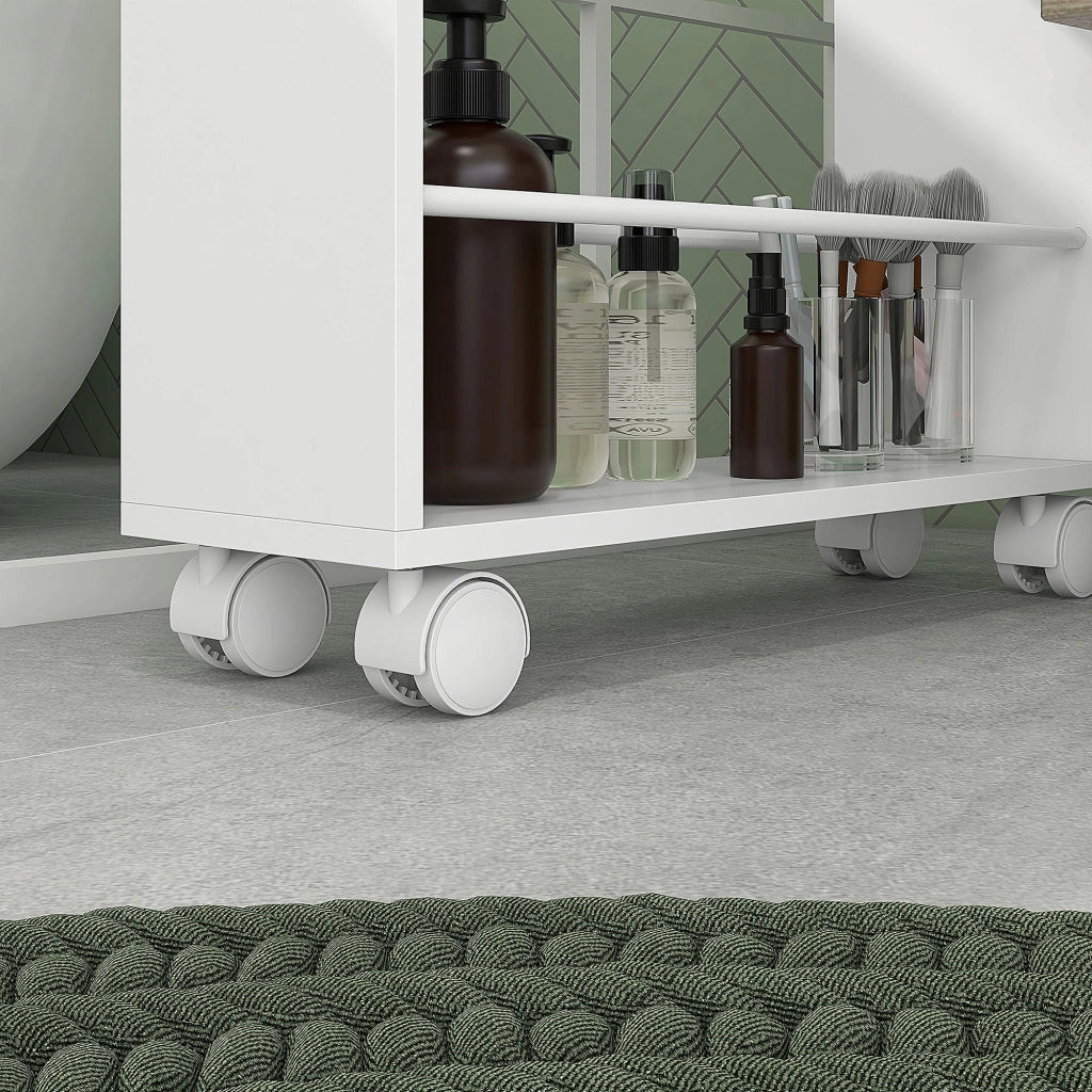Mobiletto Salvaspazio da Bagno Carrello a 3 Livelli con Ruote e Freni Bianco