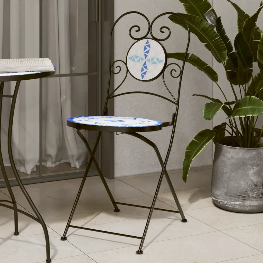 Sedie da BistrÃ² Pieghevoli 2 pz Blu e Bianco in Ceramica