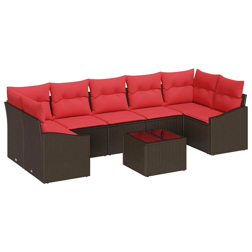 Set di divani 8 pz 7-Numero di posti Marrone e Rosso polyrattan 3346644