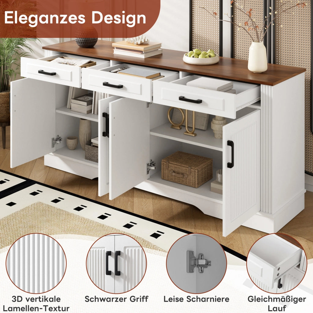 Credenza e madia con 4 ante, 3 cassetti e 2 vani con ripiani fissi, per soggiorno e sala da pranzo, 160 × 40 × 75 cm