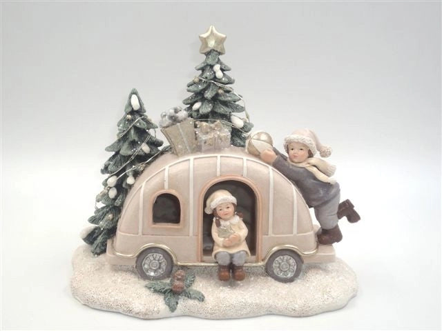 Paesaggio Natalizio Decorazione Casa a Natale in resina con luce e carillon