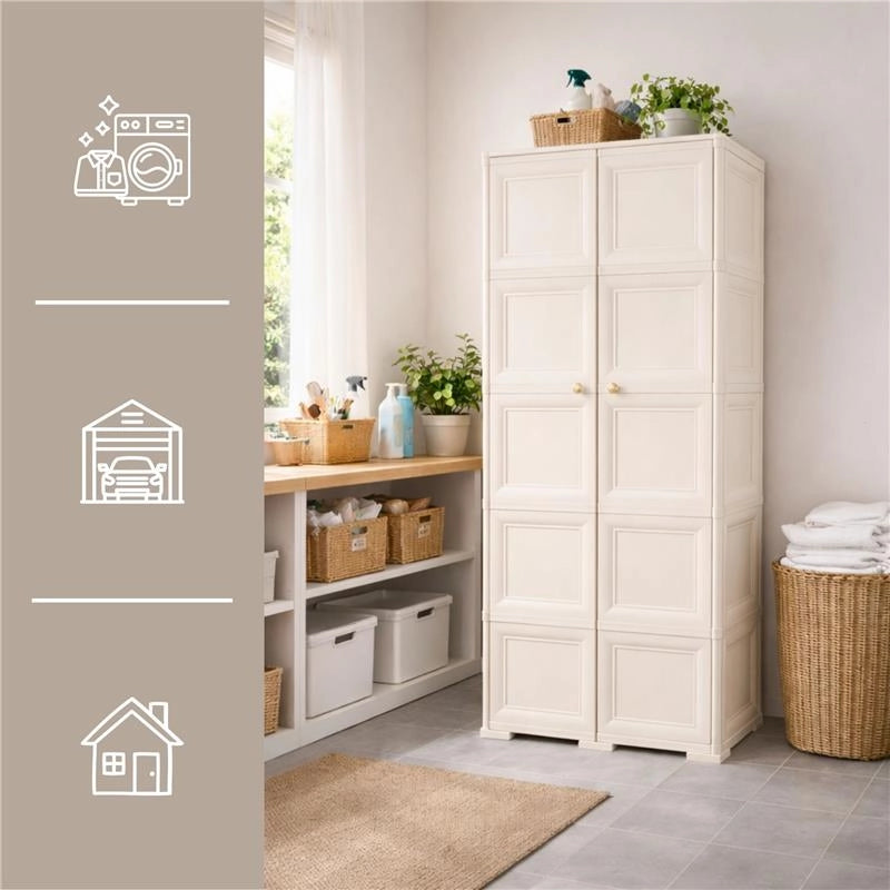 ARMADIO 5 MODULI ANGORA 79X43X203 CM – MOBILE ALTO ORGANIZZAZIONE CASA SALVASPAZIO PER ZONA GIORNO E INGRESSO