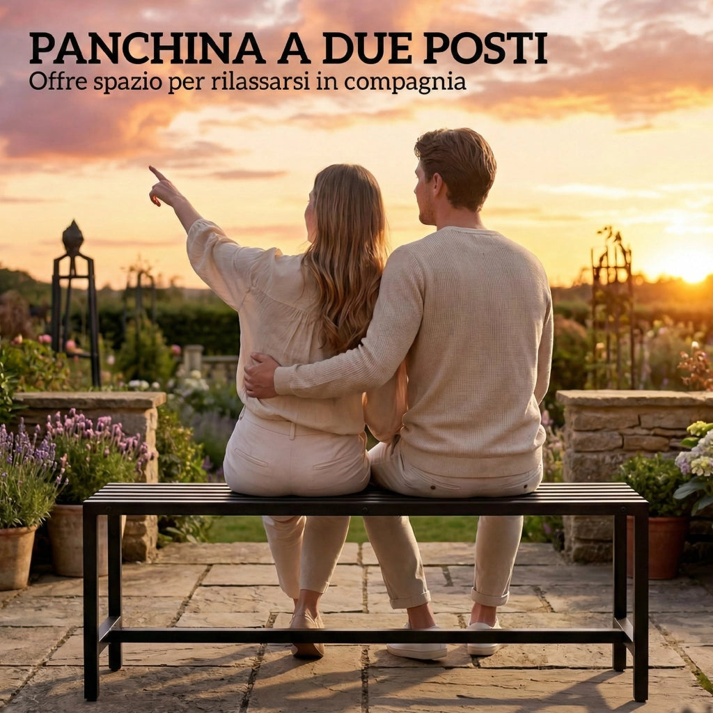 Panchina Moderna Industriale da Esterno per Patio e Giardino. Senza Schienale. Nero