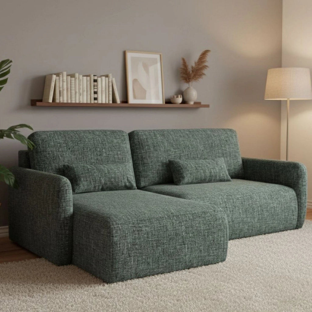 Pagno, Divano Letto con Penisola Contenitore, 207x148 cm Verde Salvia
