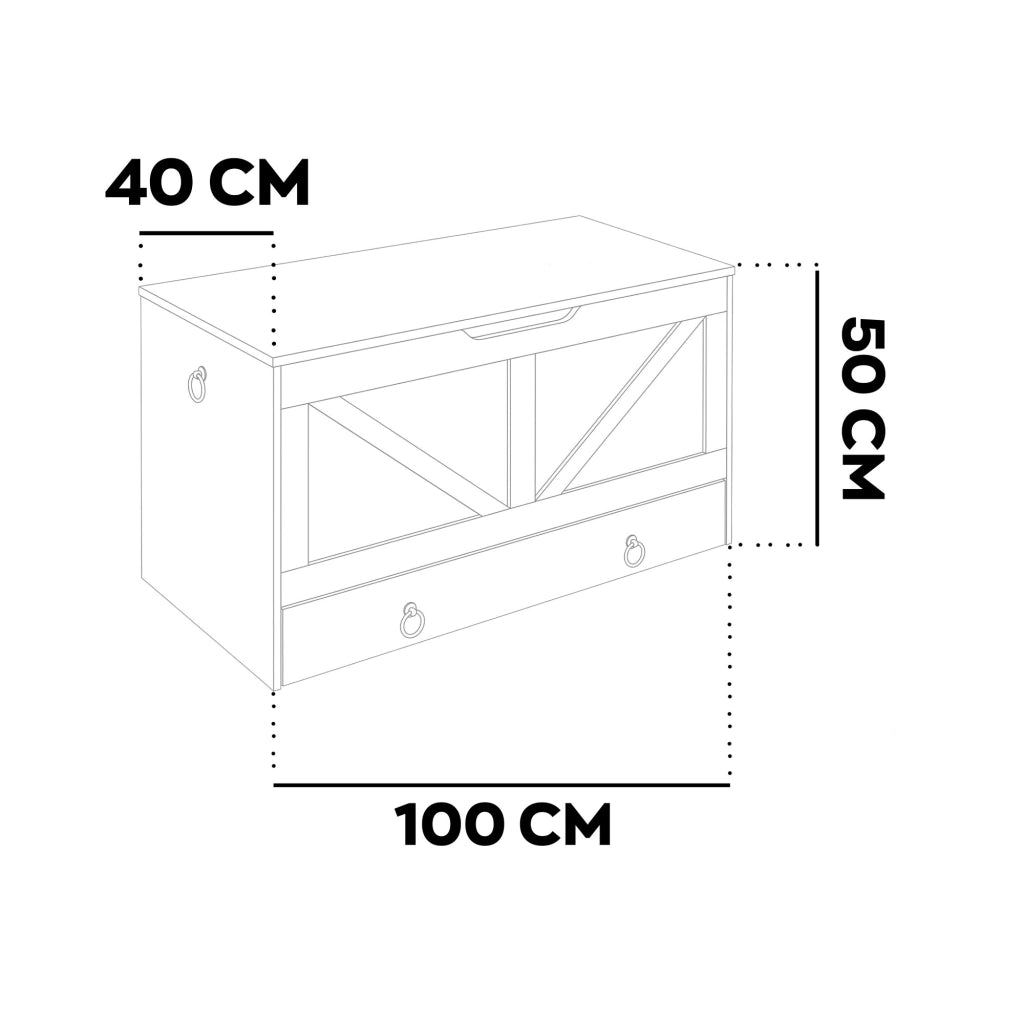 Kura - Cassapanca contenitore 100x50x40 cm Portaoggetti con Cerniere di Sicurezza e con Cassettiera in Legno Tortora