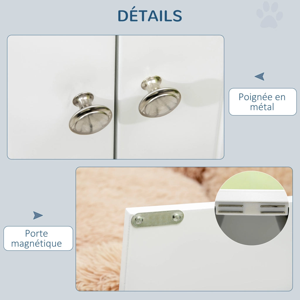 Porta Ciotole per Cani e Gatti ¨C Zephmum ¨C Legno Bianco 60x30x35.5 cm