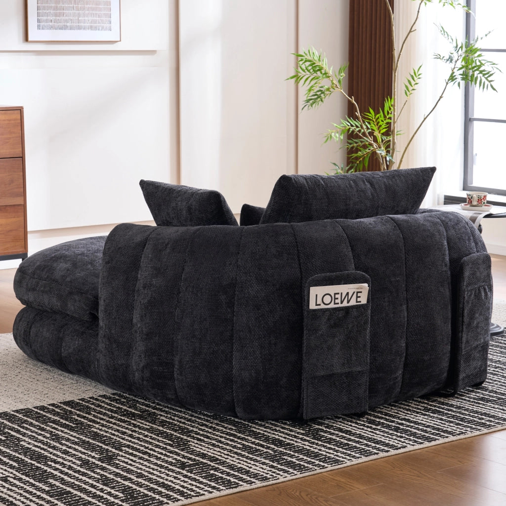 Méridienne in chenille con seduta profonda cuscini morbidi e comfort lounge senza montaggio per interni nero