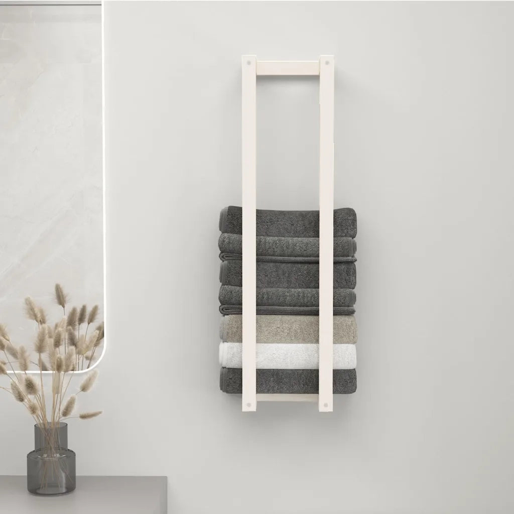 Portasciugamani Bianco 23x18x90 cm in Legno Massello di Pino 822398