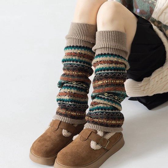 Pantaloni caldi per donna - calze - spessi e caldi - stile bohemian - color kaki - acrilico