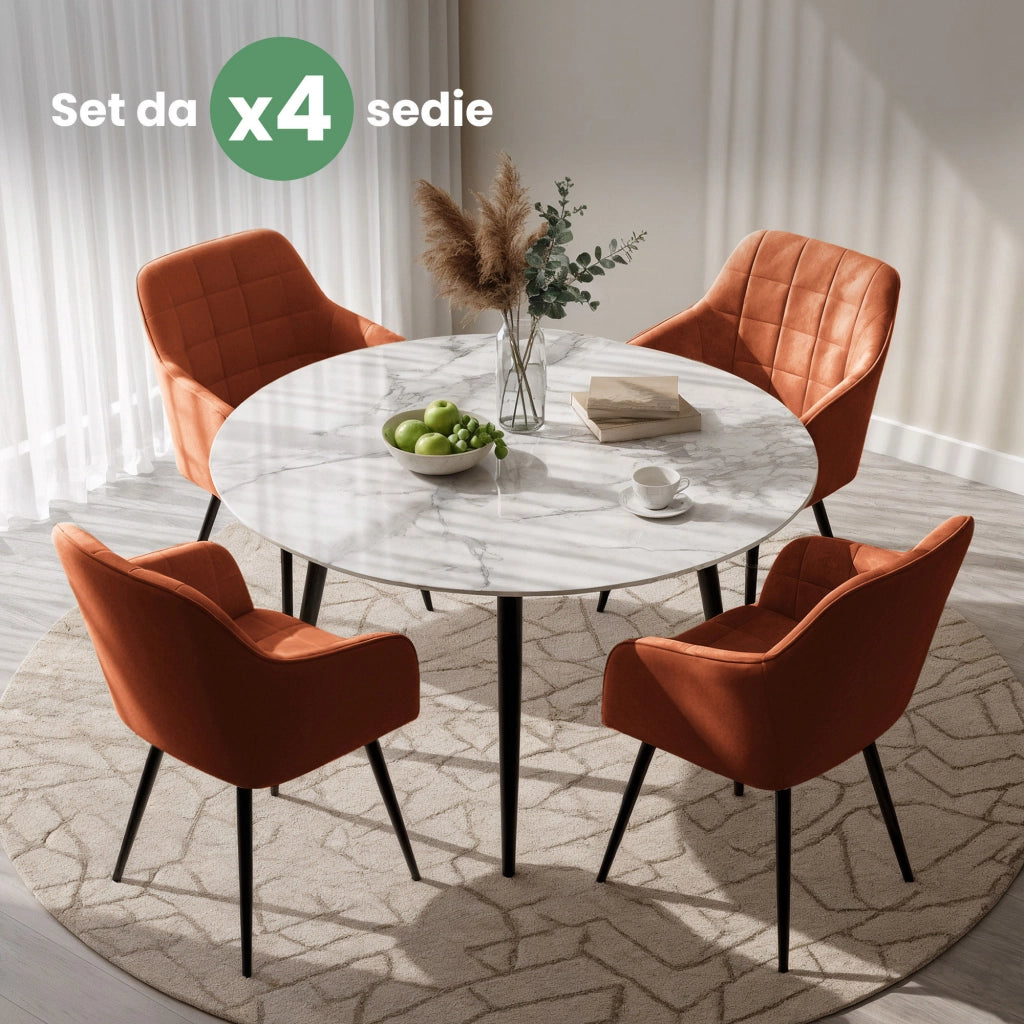 Set di 4 Sedie imbottite con cuciture quadrate LUXANO Rame gambe nere