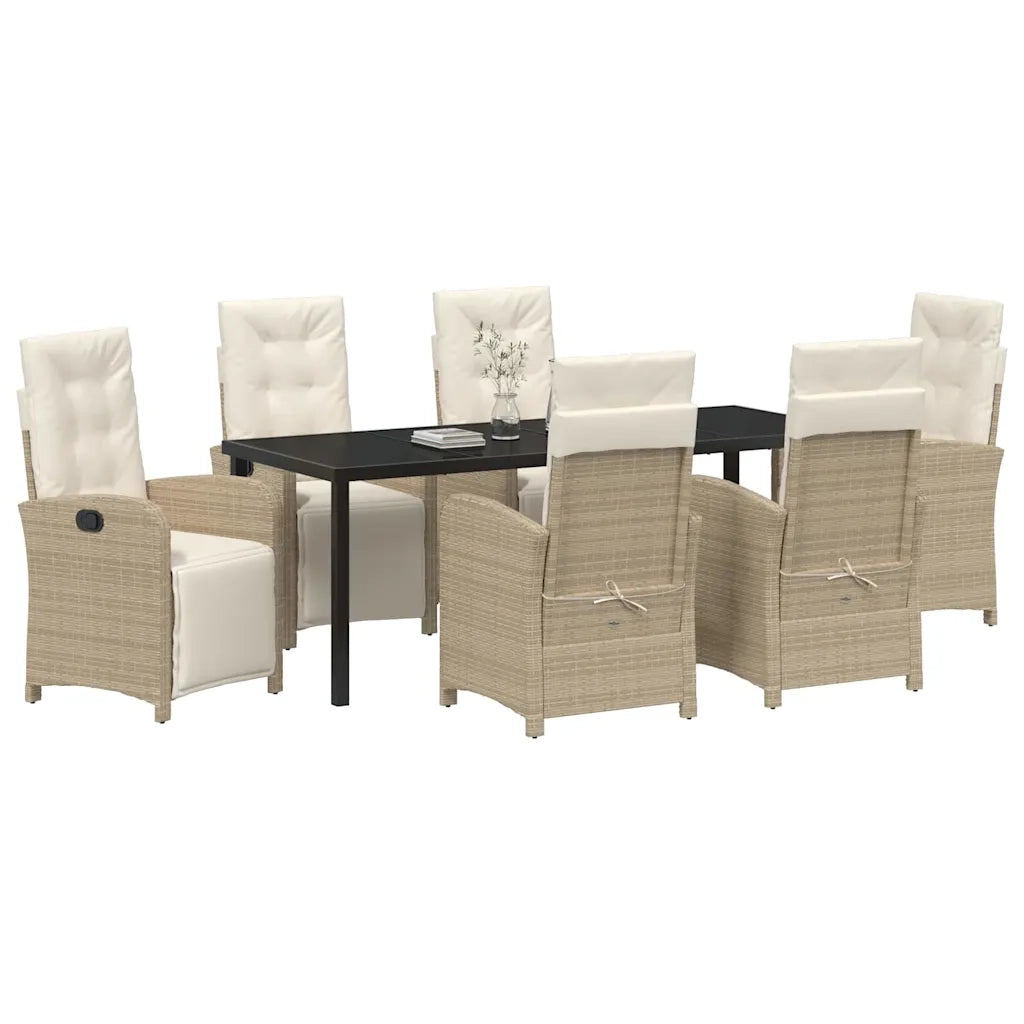 Set da Pranzo per Giardino con cuscino 7 pcs Beige polyrattan 3380335