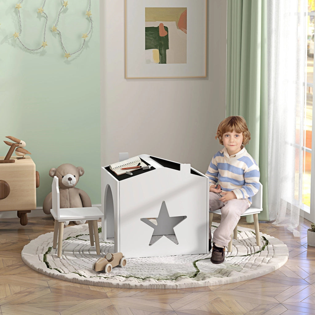 Tavolo da pranzo per bambini con 2 sedie ¨C zephmum ¨C bianco, MDF e pino