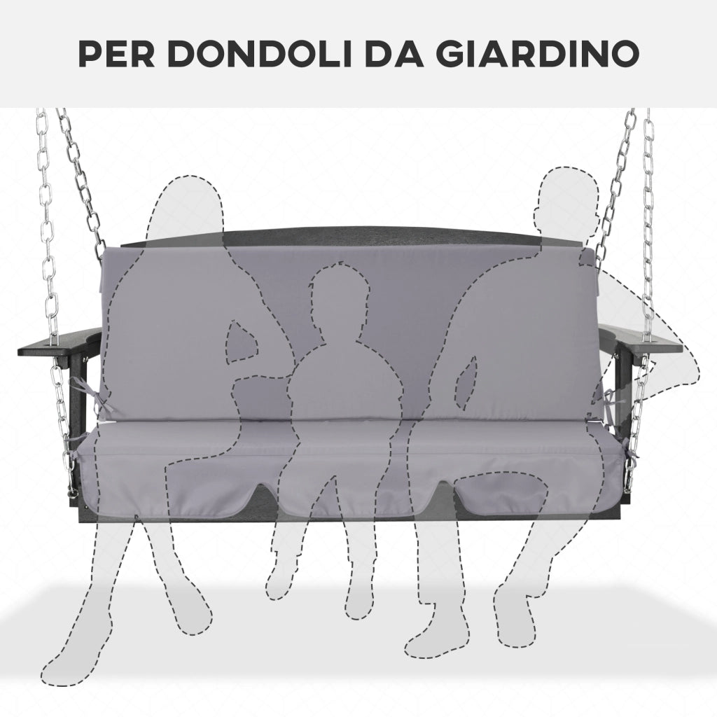 Set 2 Pezzi Cuscini per Dondolo da Giardino 3 Posti con Lacci Grigio Confortevoli e Resistenti 130x45x5 cm
