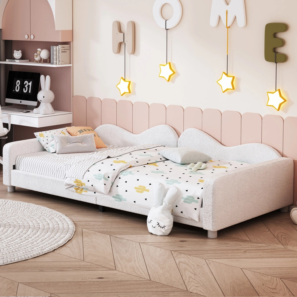OKWISH Letto Bambino 90×200 cm, Letto Singolo con Schienale, Braccioli, Testiera e Pediera, senza Materasso, Bianco