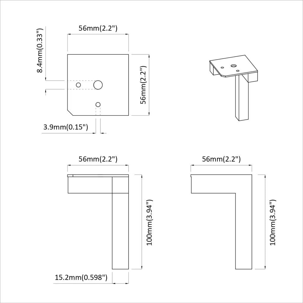Piedi in piedi 2 pz Nero 57 x 57 x 100 mm Ferro CFW1850069