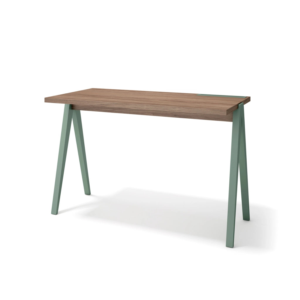 Scrivania Herdasa effetto noce gambe faggio in verde 75x120x60