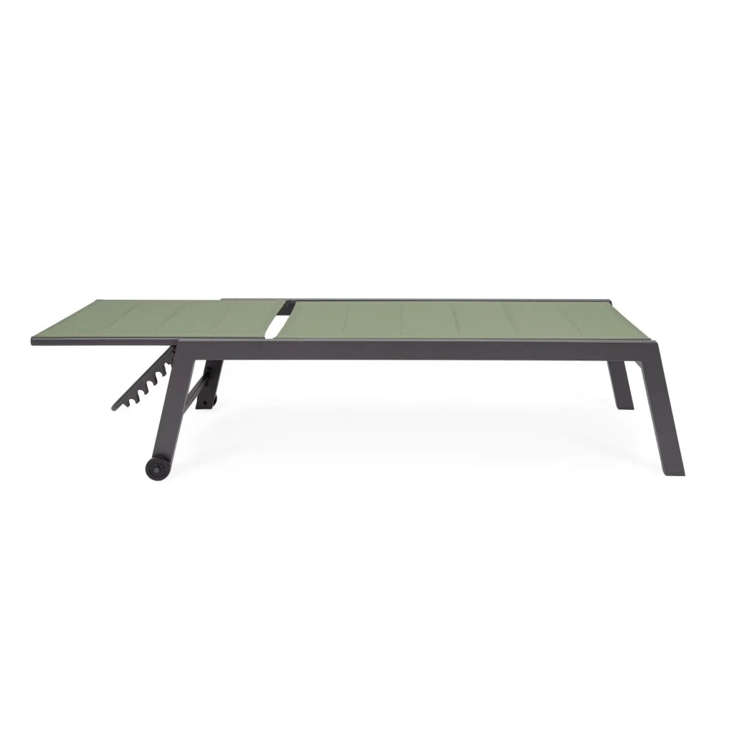 Lettino prendisole Hilde verde con ruote e schienale reclinabile cm 200x70x102h