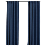 Tende Oscuranti | Tende Blackout con Ganci Effetto Lino 2 pz Blu 140x225 cm