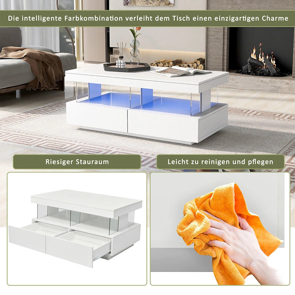 Tavolino moderno LED - Xylo - 100x60x49.5 cm - Bianco - Resistente ai graffi