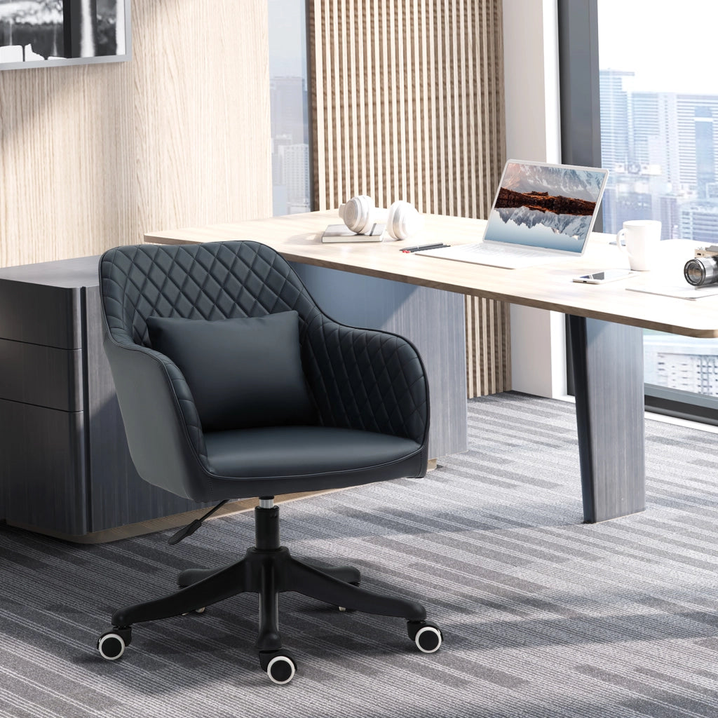 Easycomfort Sedia da Ufficio Massaggiante a 2 Punti Vibrante con Cuscino e Alimentazione USB, Poltrona Ufficio con Braccioli e Altezza Regolabile, Nero