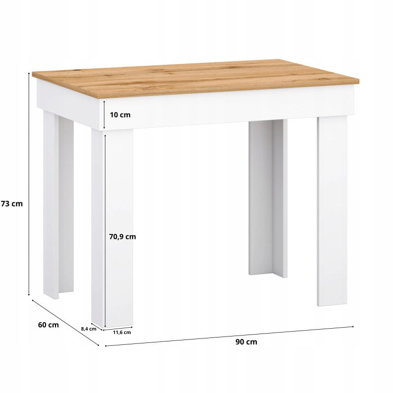 Piccolo Tavolo Da Pranzo Da Cucina 90x60 Piano In Rovere Bianco