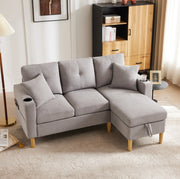 Divano angolare con chaise longue 175x129x90 cm in tessuto cotone e lino; grigio chiaro