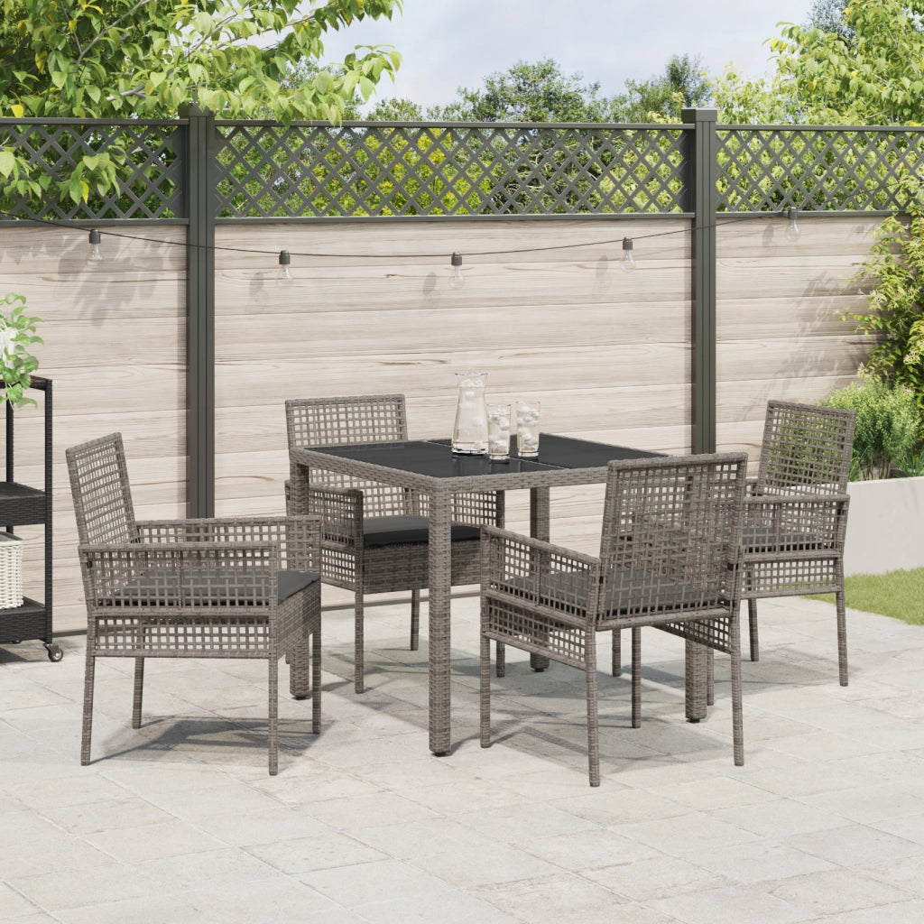 Set da pranzo da giardino a 5 pezzi con cuscini grigi in polyrattan