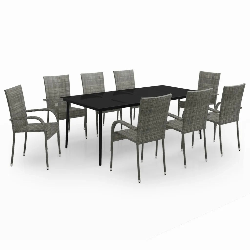Set da Pranzo per Giardino 9 pz con Cuscini Grigio e Nero 3099412