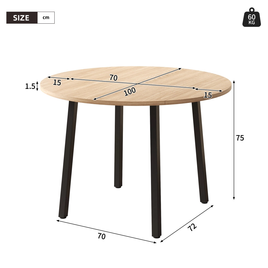 Tavolo da pranzo rotondo pieghevole 100 x 100 cm; rovere