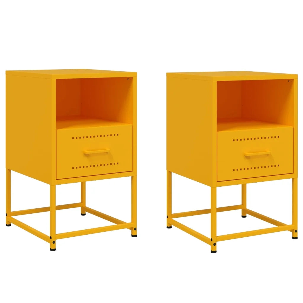Comodini 2 pz-Set di 2 Tavolino da notte Giallo Senape 36x39x60,5 cm in Acciaio 226283