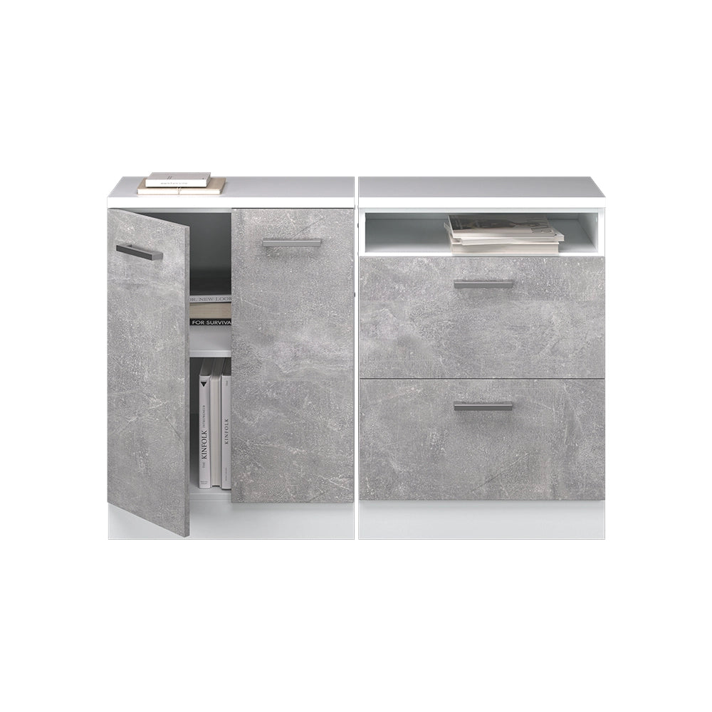 Set di mobili sottotetto Rion Calcestruzzo/Bianco 120 cm Set di 2 carcasse armadio profondità 60 cm Vicco