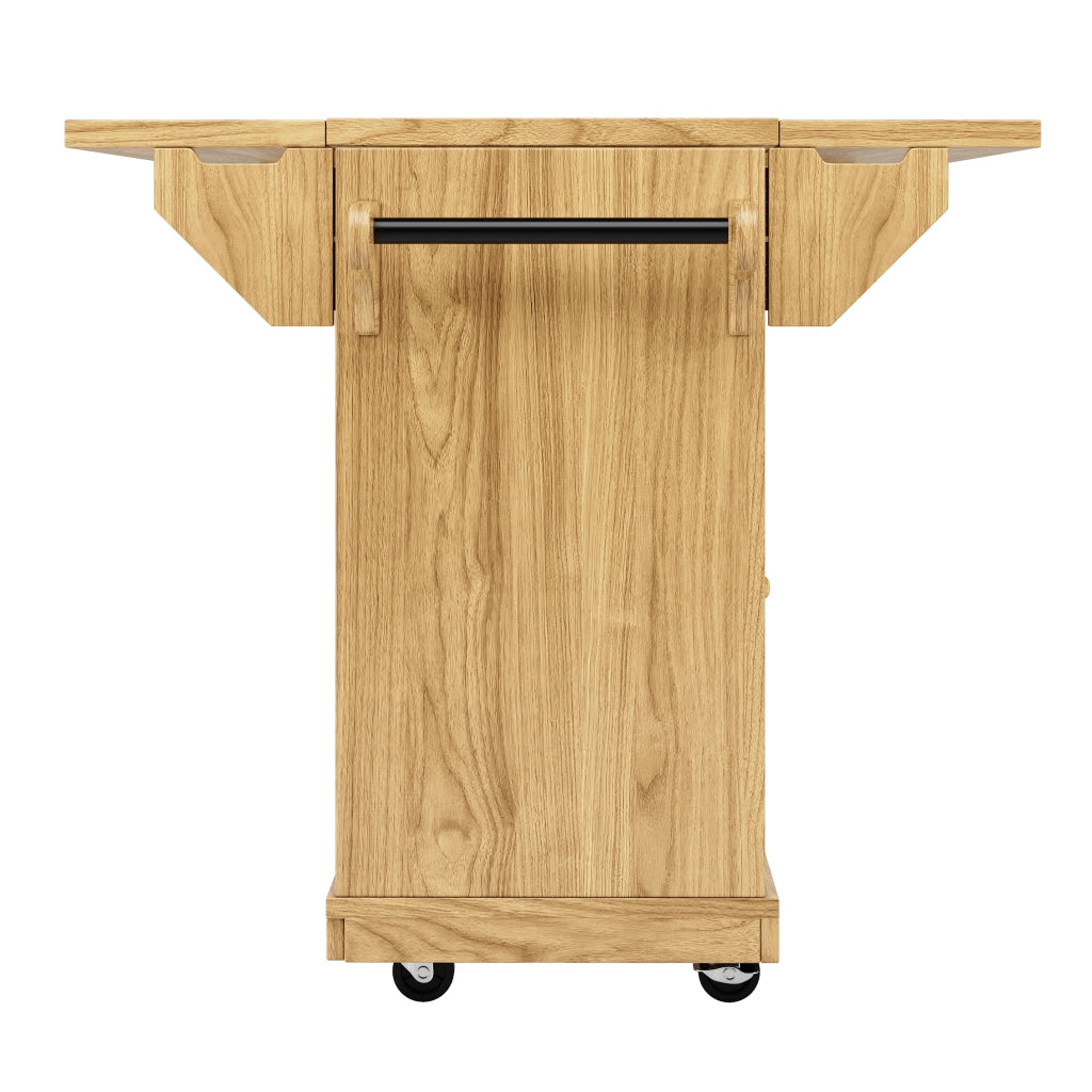 Carrello cucina pieghevole con altezza ergonomica 95 cm, struttura in MDF e metallo, colore legno naturale