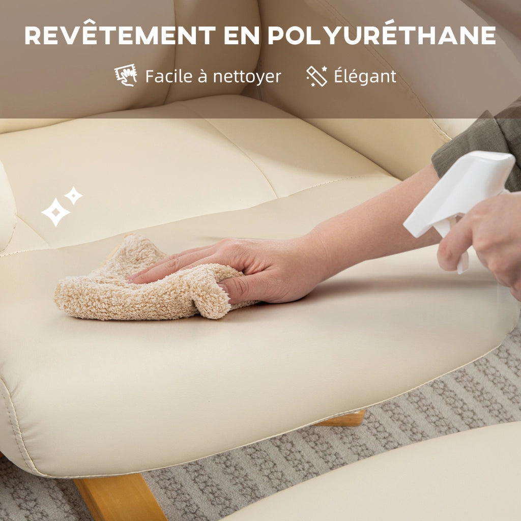 Poltrona relax reclinabile girevole 360¡ã con poggiapiedi ¨C zephmum ¨C crema 120 kg